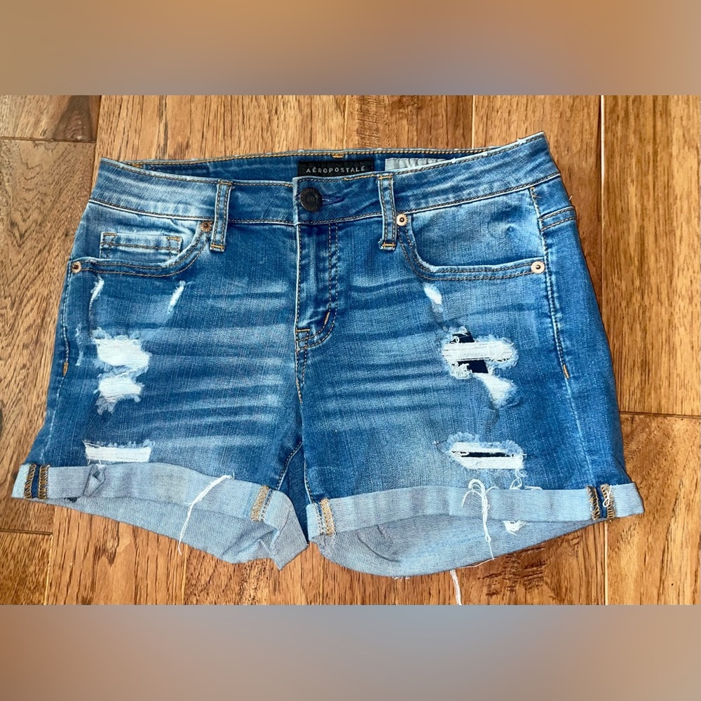 Aeropostale midi distressed jean shorts